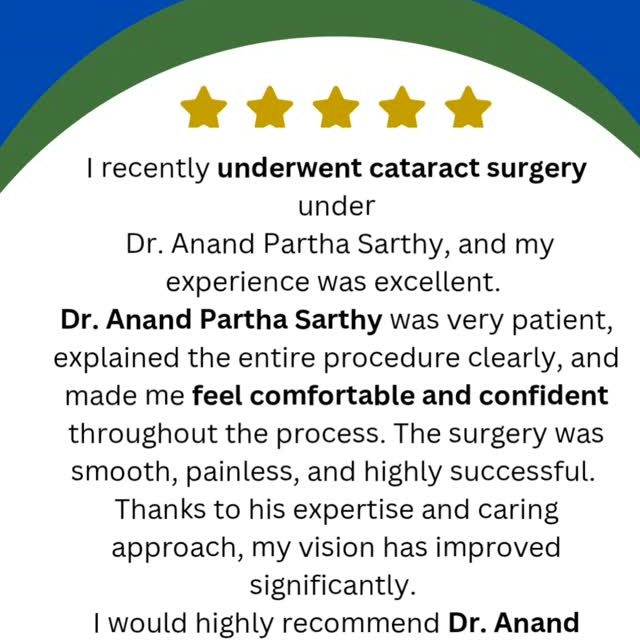 Thank you for sharing your experience with our eye care team. We are happy to hear that you are satisfied with the care and treatment provided. Wishing you healthy eyes and clear vision always.

📍 Centre for Vision and Eye Surgery – Branches
📞 Sholinganallur – 9840092647
📞 Medavakkam – 9500048895
📞 Navalur – 8754454767
📞 Kelambakkam – 9789894157
📞 Kalpakkam – 9363406268

#eyehealth #cataractsurgery #ophthalmology #eyehoapital #EyeCare
